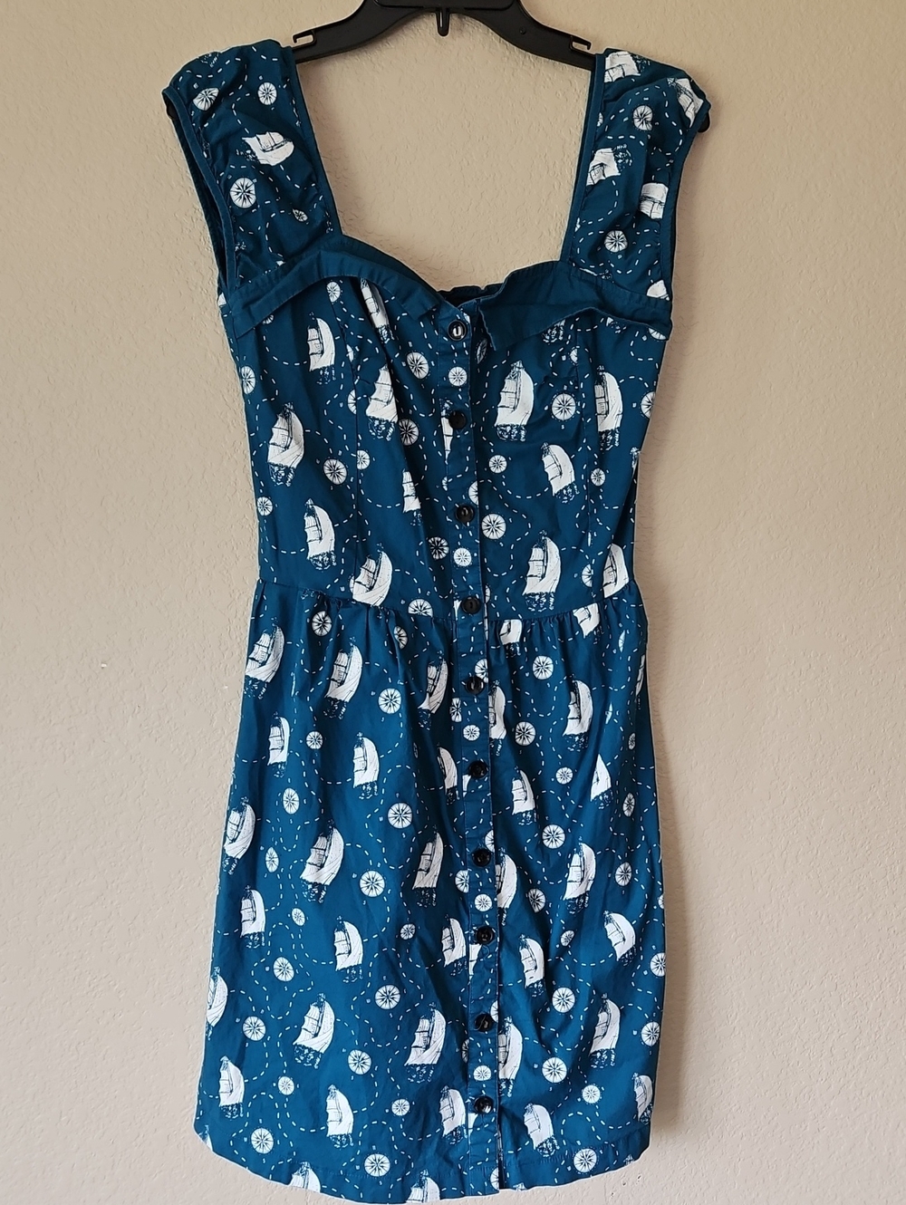 Sourpuss Teal Blue Nautical Sailboat Dress Large